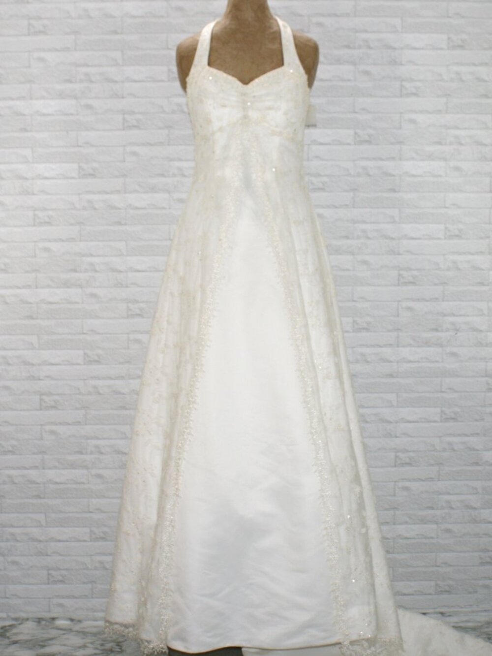SINCERITY Bridal Gown Halter Sheer Lace Overlay Beaded Wedding Ivory 12